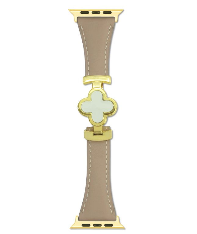 Bracelet Lisse Cuir de Veau avec Trèfle