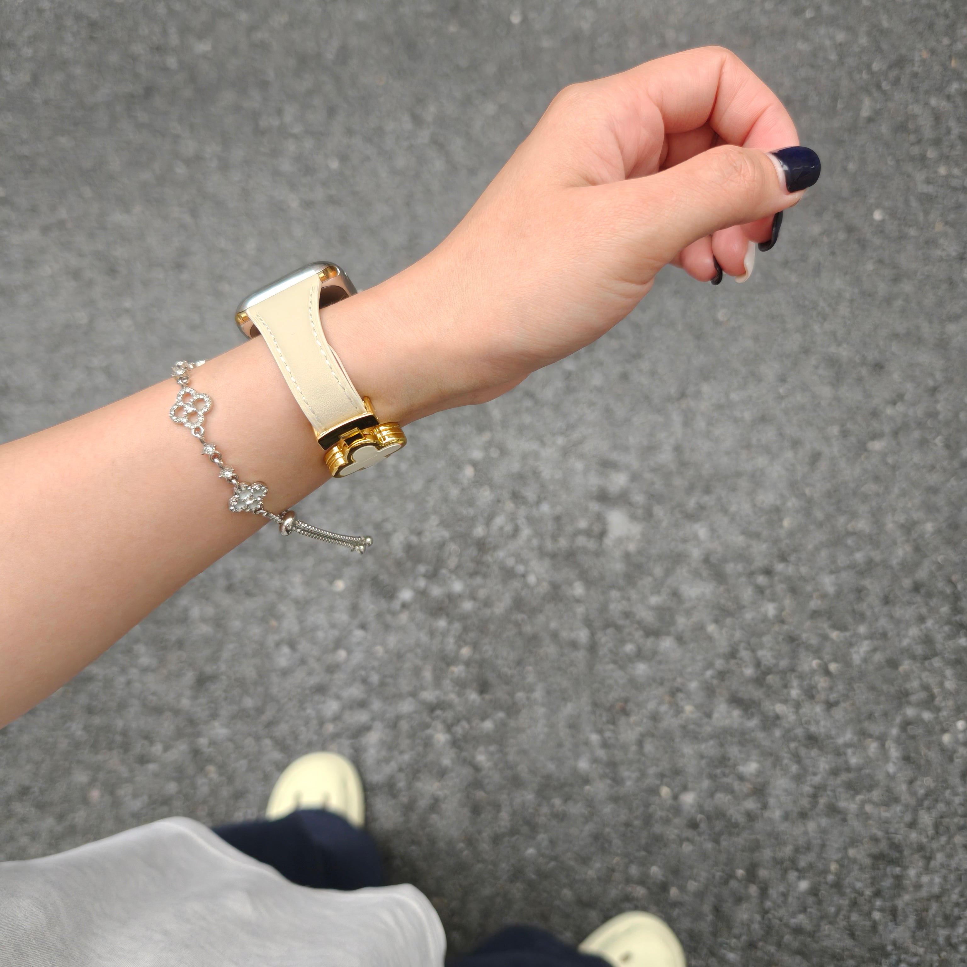 Bracelet Lisse Cuir de Veau avec Trèfle