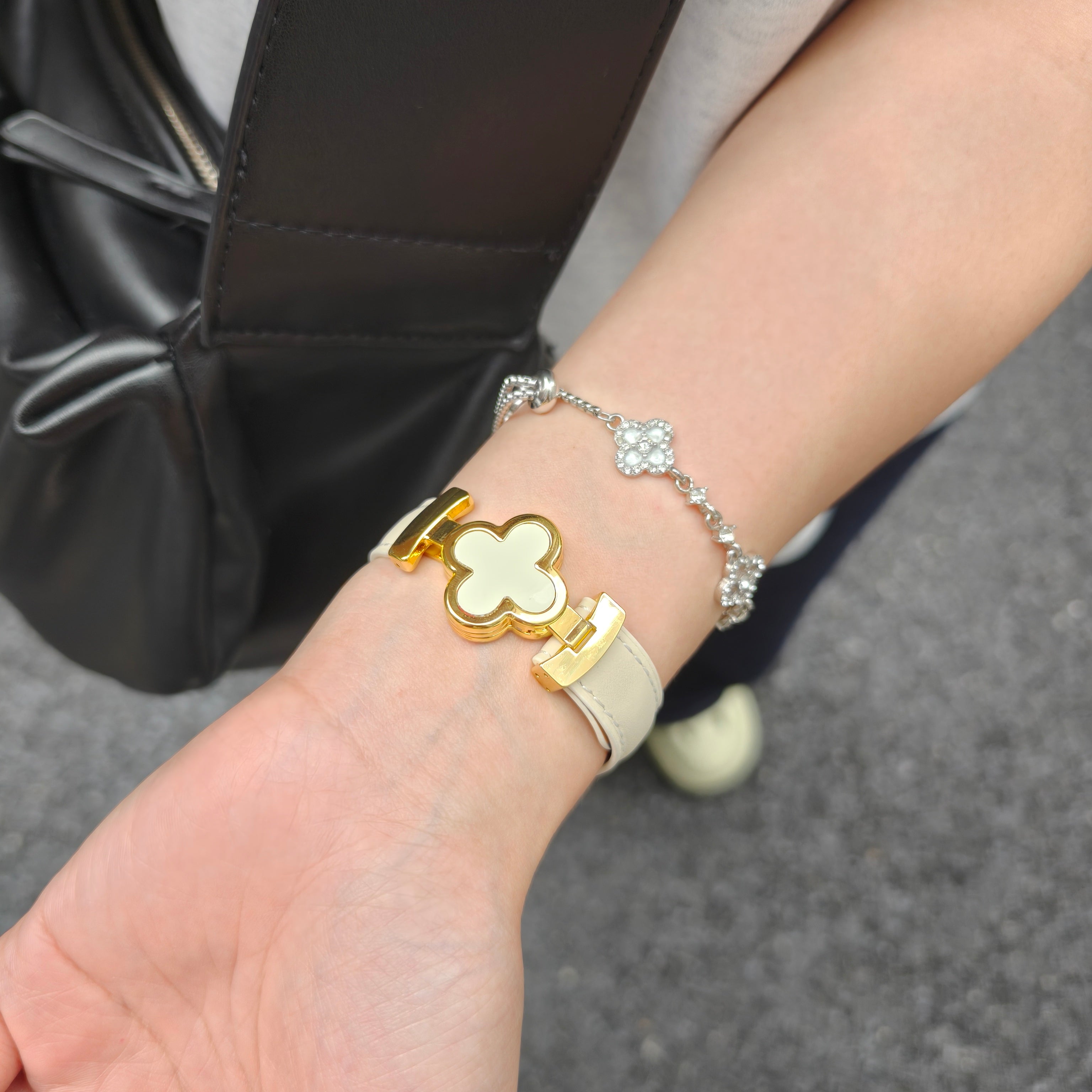 Bracelet Lisse Cuir de Veau avec Trèfle