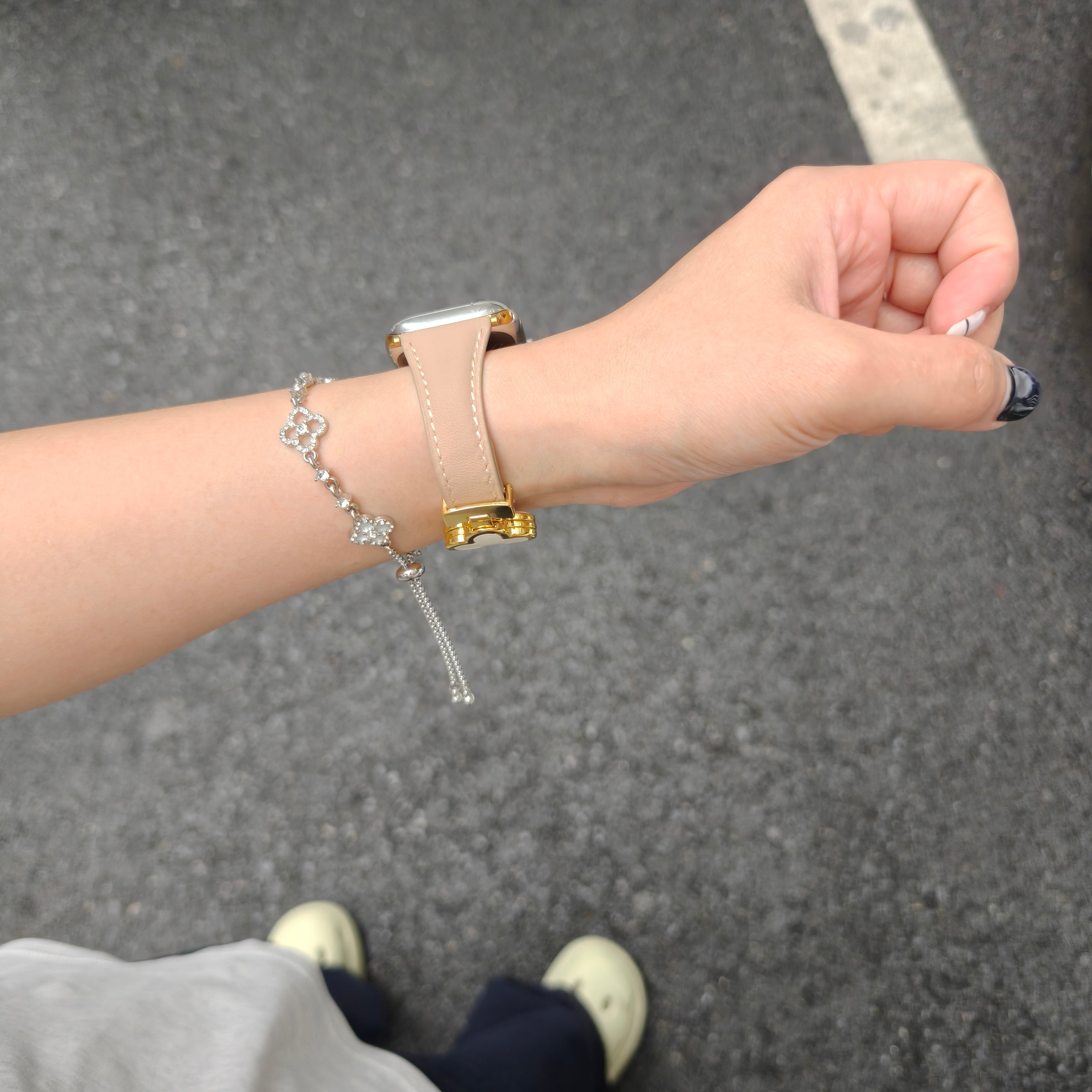 Bracelet Lisse Cuir de Veau avec Trèfle